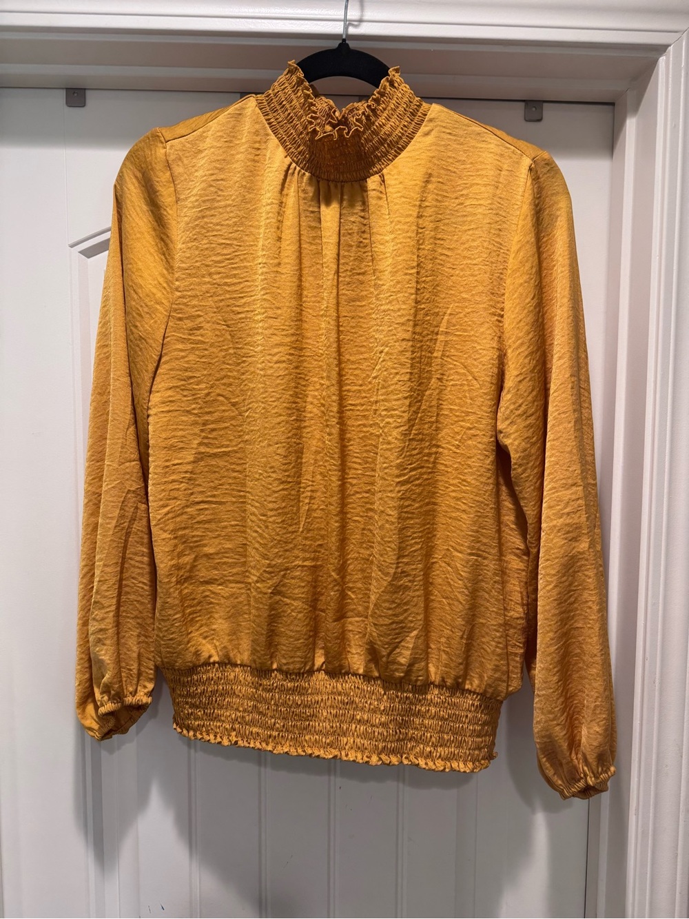 Women’s Mustard Smocked-Neck Long Sleeve Top